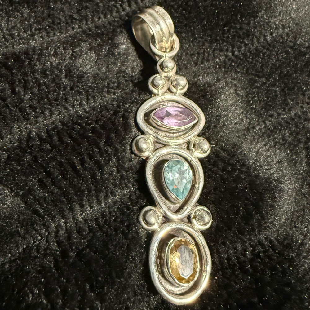 Amethyst Topaz Citrine Silver Pendant